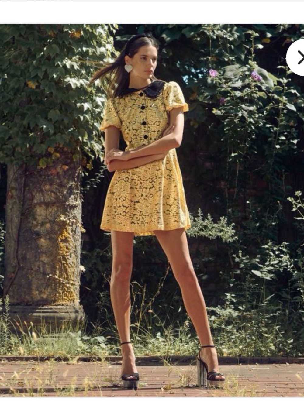 Hill House gold Lace Mini Dress with Black Collar